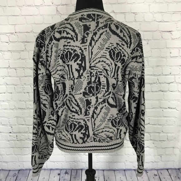 Vintage 80s Atlas Gray Black Sweater | Made in USA | Size X-Large - Picture 2 of 6
